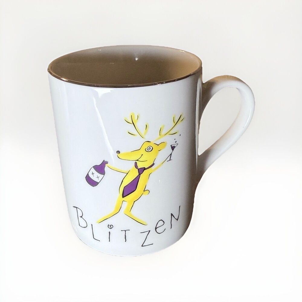 Pottery Barn Reindeer Blitzen Donner Porcelain Mugs Set Of 2‎ - Picture 2 of 5